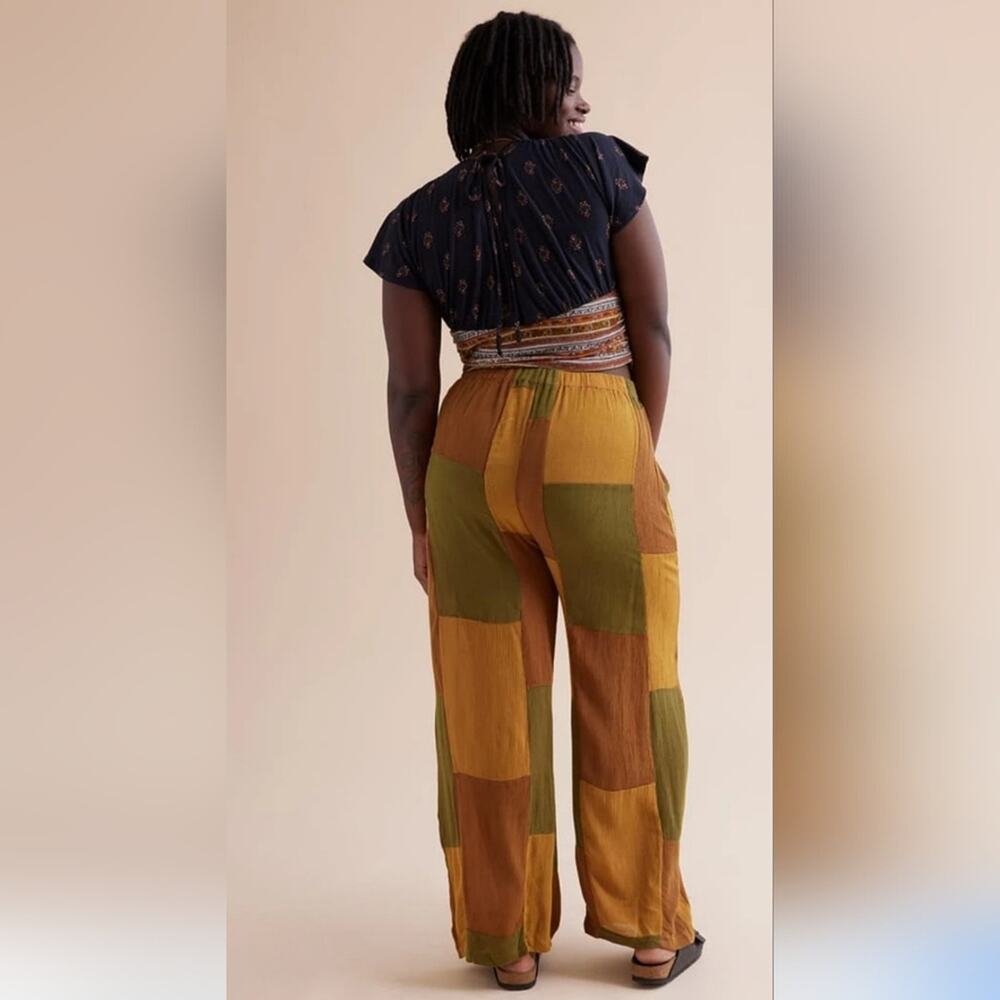 #994 Earthbound Trading Honey Moss Colorful Patchwork Wide Leg Pants Sz.M